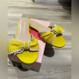 KATE SPADE NEW YORK Womens Yellow Bow Accent Open Toe Slip On Sandals